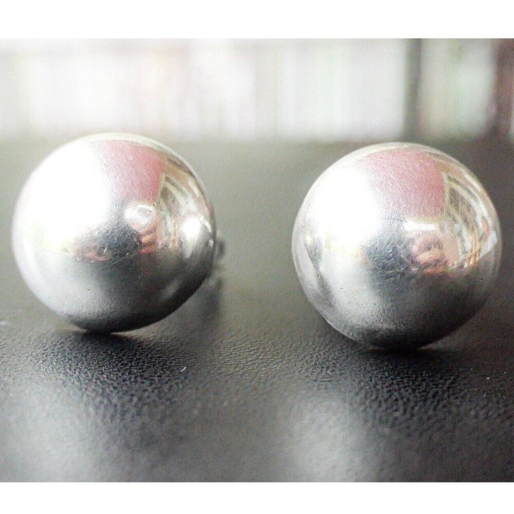 Vintage Taxco Mexico 925 Sterling Silver 16mm Round Ball Clip On Earrings 8.3g